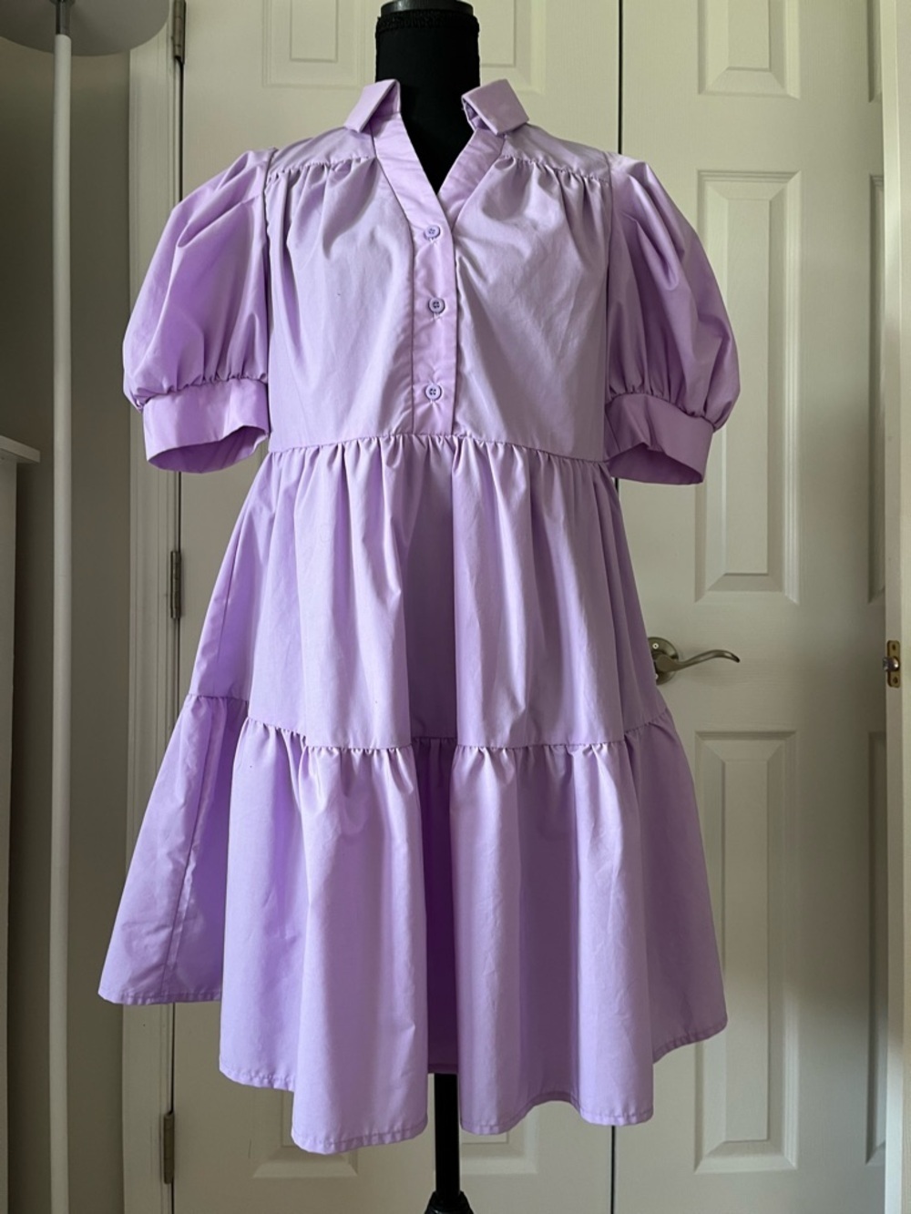 SHEIN Lavender Puff Sleeve Tiered Mini Dress Extra Small